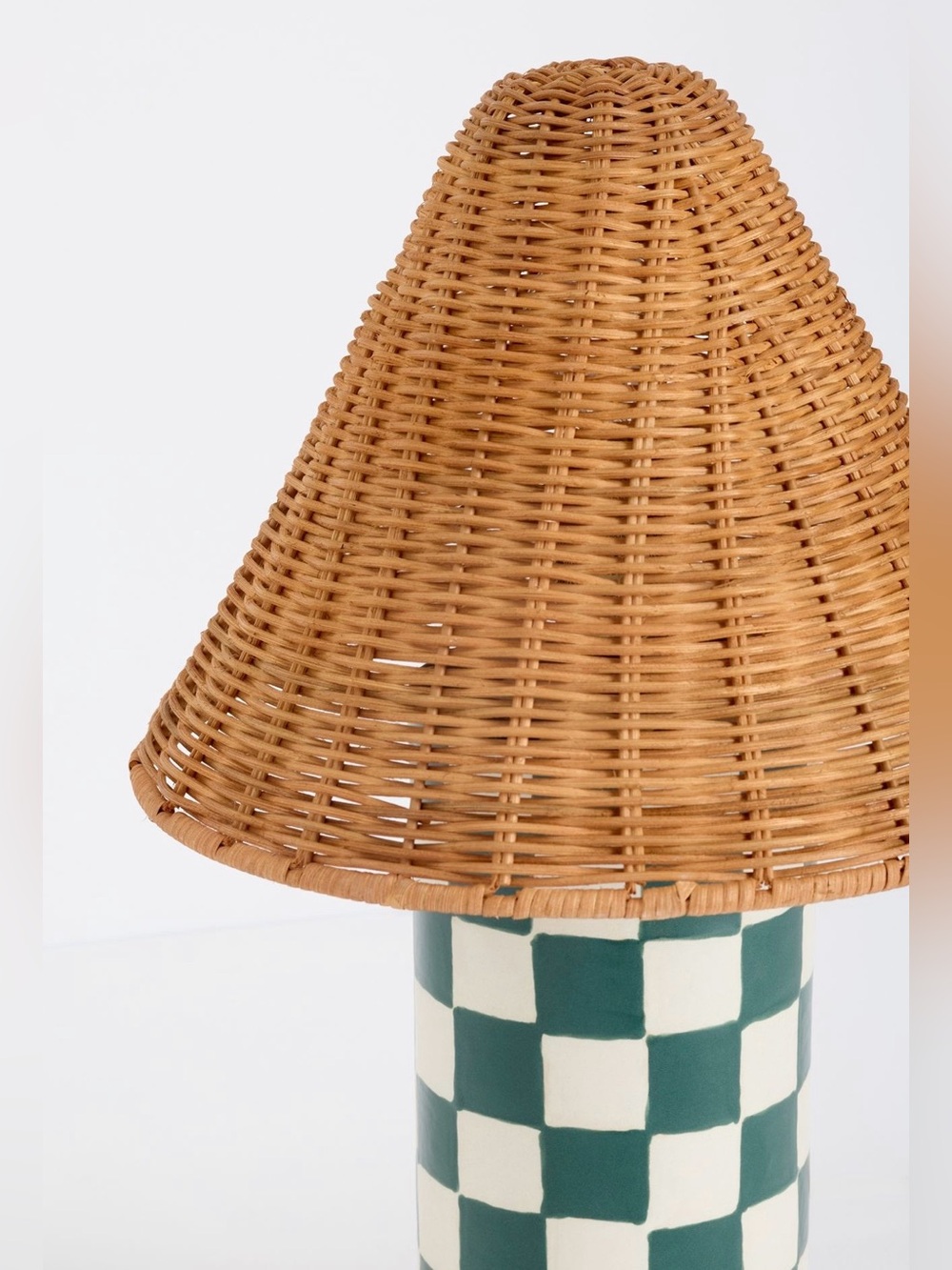 Anthropologie Merve Kahraman Ceramic Checkered Rattan Table Lamp, Green - Picture 3 of 4